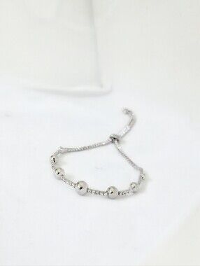 Silver Adjustable Bolo Bracelet | CZ Crystal Bead Slider Bracelet